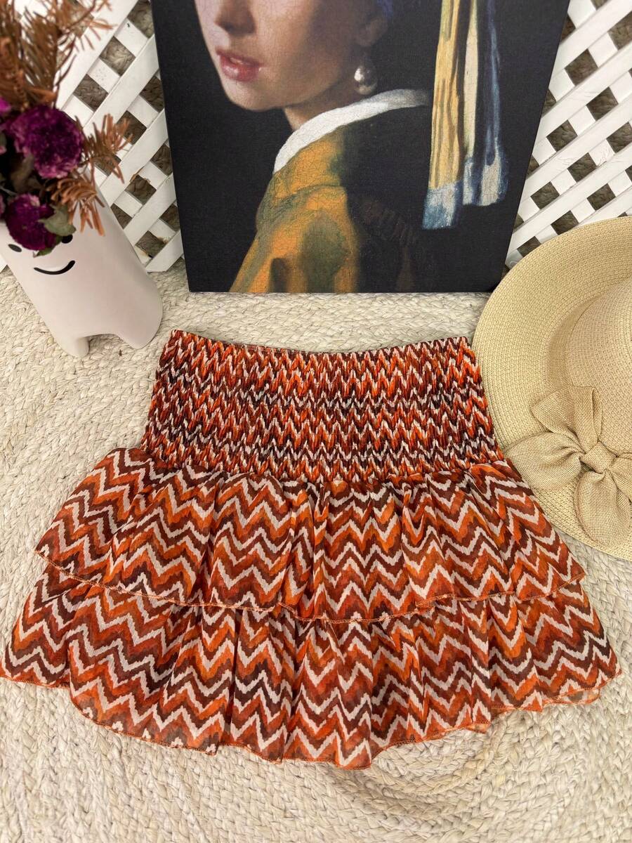 Short Skirt With Pants Underneath Plain Casual Relaxed Layers Daily For Summer - trái cam - Xem 1