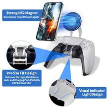 Compatible With PS5 Controller Phone Mount – Adjustable Mobile Phone Holder Clip Compatible With Playstation 5 Dualsense, Magnetic Gaming Clip Compatible With IPhone & Android – Ergonomic Design, Ultra-Strong Magnets, 360° Rotation - 白色 - 查看 4