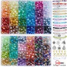 360 件/720 件 8 毫米渐变裂纹玻璃珠首饰制作套件，适用于手工制作 DIY 手链、项链、耳环、钥匙扣、包包挂件、手机挂绳、工艺品，适合节日、派对礼物、生日礼物（颜色随机）