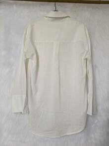 Women's Long Sleeve Linen Shirt - White - View 4