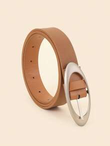 1 件女士椭圆形扣休闲百搭新款夏季时尚腰带 - 駝色 - 查看 4