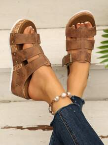 Plus Size Women Summer Open Toe Casual Thick Bottom Platform Wedge Sandals