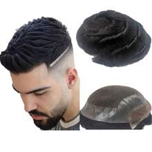 NLW Toupee For Men Lace With Pu  Curl Hairpiece 100% Human Hair System For Men Wigs Men's Toupee Durable Men's Toupee Real Hair Base Size 8x10 Inch 120% Density