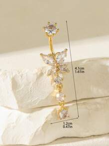 1pc Luxury Plated Gold Copper Material Heart-Shaped Butterfly Crystal Stainless Steel Navel Ring, Suitable For Women, Valentine's Day, Thanksgiving, Halloween, Easter, Christmas, Birthday Gift, Bar Party, Beach Party, Daily Wear