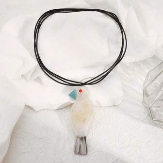 1pc Stylish Cute Resin Little Bird Pendant Long Necklace, Artistic Personalized Necklace Accessory