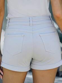 American Style Skinny Commuter Frayed Hem Stretchy Mid-Waist Women's Denim Shorts Women's Casual Shorts - White - View 7