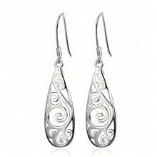 925 Silver Vintage Style Filigree Teardrop Dangle Earrings - Metal Hollow Carved Fashion Long Drop Earrings, Yiwu Production Area Jewelry Accessory