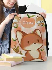 Zaino personalizzato con volpe carina, di grande capacità, in stile fresco, borsa per studenti con nome personalizzato, zaino adorabile con volpe con ampio spazio, adatto per pendolarismo quotidiano e scuola