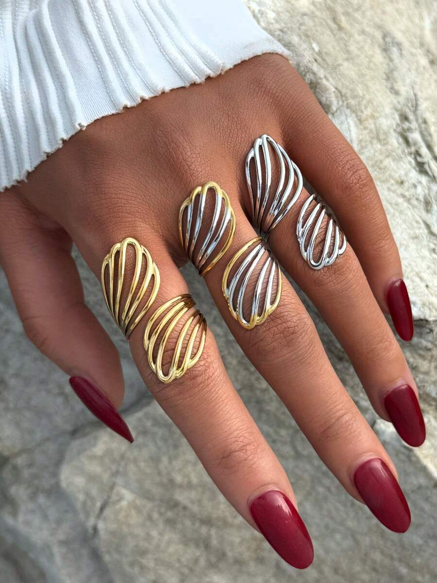 Frminee 1pc/3pcs Women's Fashion 18k Stainless Steel Geometric Ring, Suitable For Daily Wear, Elegant And Cute Jewelry - Multicolor - View 1