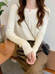 Autumn/Winter New Slim Fit Knit Sweater Top, Versatile Base Layer, Fashionable Pullover White - White - View 4