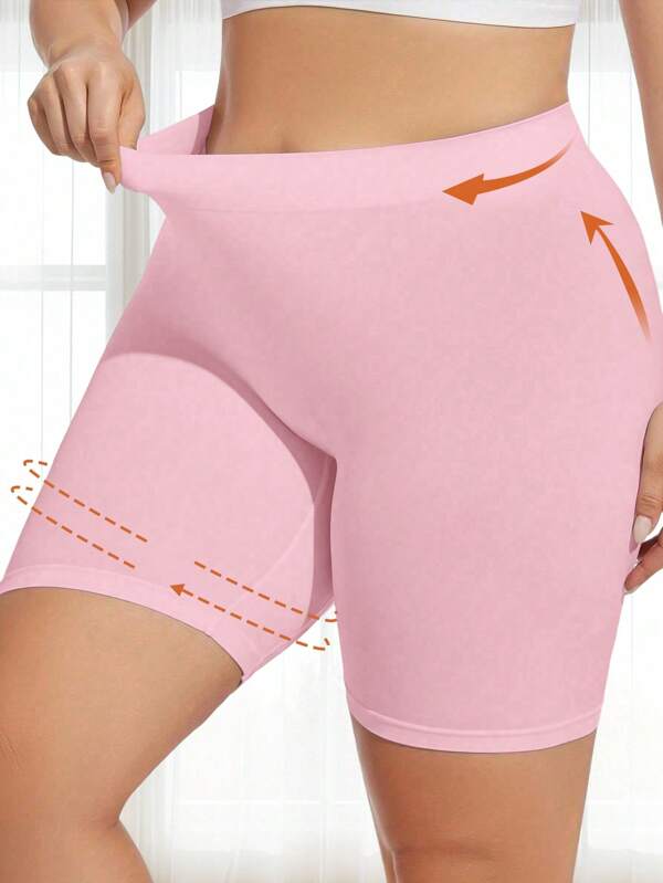 1pc Women Plus Size High Waist Shorts, Naked Feel Tight Fitting Fitness Bottoms