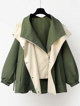 Stylish Women's Woven Fabric Long Sleeve Coat With Collar, Zipper And Pockets, Regular Length Design, Autumn/Winter