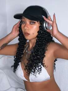 Parrucca da donna, lunghezza lunga e riccia, in un pezzo, con visiera tipo berretto da baseball regolabile, di colore nero o marrone, cappello parrucca estensione capelli