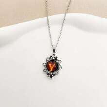 1pc Vintage Stainless Steel Chain Necklace With 26pcs Flame Shaped Letter Pendant