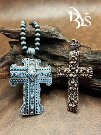 Vintage Western Country Style Imitation Pearl CCB Beaded Chain/Iron Chain, Cross Pendant Necklace, Suitable For Women & Girls To Match Daily Outfit, Party Accessories, Jewelry, Gift For Family/Friends/Yourself