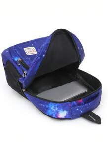 Casual High Capacity Starry Sky Print Multi-Pocket Functional Backpack, Men's Portable School College Style Bookbag For Study, Errands, Travel