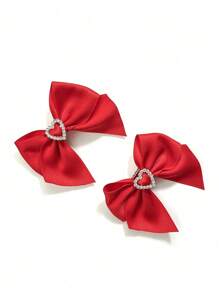 2pcs Solid Color Heart & Bow Hair Clips, Suitable For Bangs And Short Hair Daily Use ,Hair Accessory ,School Accessories