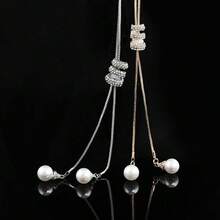 1 件优雅奢华水钻和珍珠吊坠蛇链项链，欧美时尚配饰 - 金色 - 查看 2