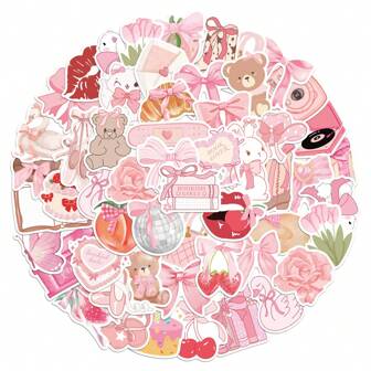 50Pcs Pink Stickers Cute Stickers Preppy Stickers Book Cover Stickers Stickers Vinyl Waterproof Retro Vintage Stickers For Laptop Phone Car Skateboard Water Bottles Scrapbooking Computer Journaling,School Supplies,Back To School