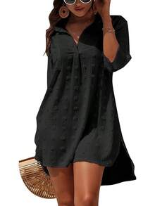 Women's Swimsuit Cover - Ups White Chiffon Bikini Swimwear Beach Dress Outfits Summer 6HQS - 黑色 - 查看 1