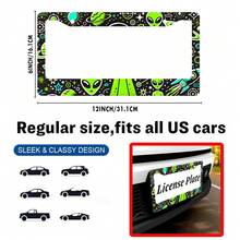 2PC Interesting Alien License Plate Frame Colorful Milky Way License Plate Funny Stainless Steel Accessory License Plate Personalise Decoration With Screws 12.3 X 6.3 Women Men - 12x6 inch - Xem 2