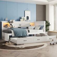 Divano letto con porta USB e presa, letto estraibile, spazio di archiviazione push-pull e calda illuminazione notturna per bambini