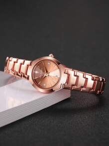 1pc Women's Fashion Minimalist Rhinestone Decor Calendar Dial Quartz Wrist Watch, Elegant Classic, No Watch Box Included