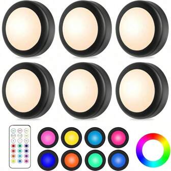 3/6 st LED-nattlampa med fjärrkontroll och pekskärm, justerbar RGB 13 färger, batteridriven skåpbelysning för garderob, sovrumsvägg, skåp, hall