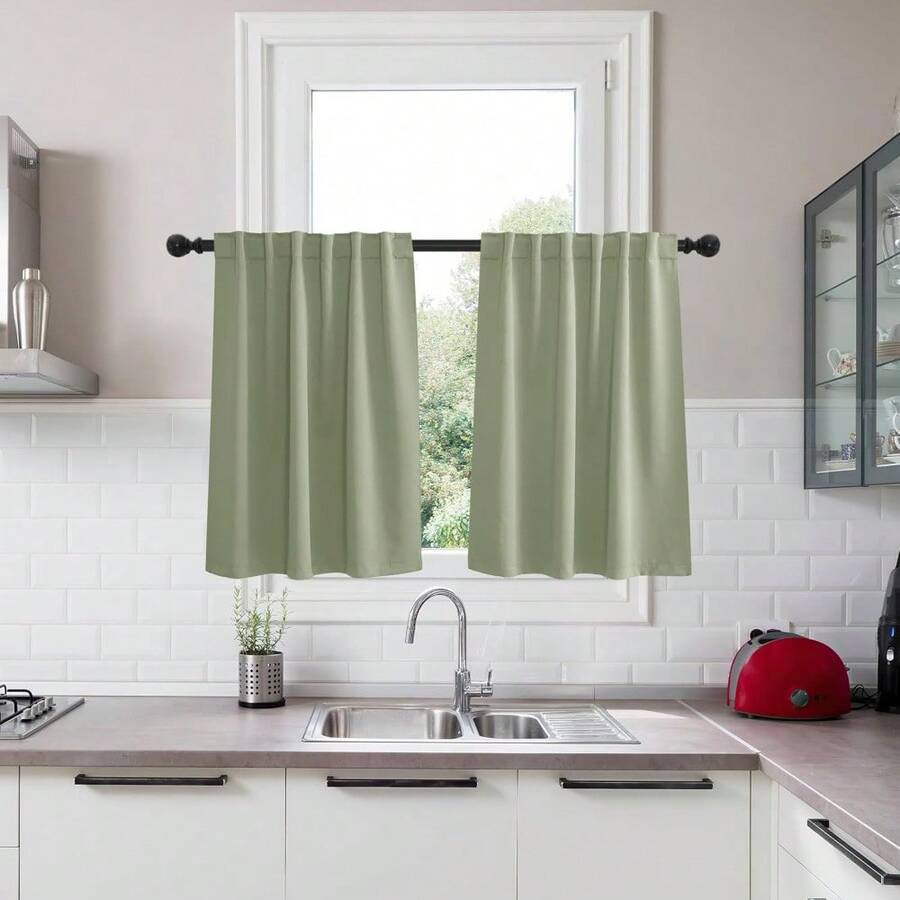 Local Delivery Black Blackout Curtains 63 Inch Length, Room Darkening Thermal Insulated Noise-Reducing Black Out Curtains For Bedroom Living Room Windows, Back Tab Rod Pocket, W52 X L63 Inches, 2 Panels - Sage Green - 查看 1
