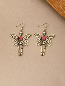 1 对哥特式复古夸张心形骷髅骨天使翼个性万圣节耳环，适合女士情人节、妈妈、母亲节、礼物