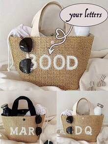 1 件个性化波西米亚风格大号编织手提包，沙滩包伴娘手提包单身派对礼品袋，印有名字，大号沙滩手提包定制礼物，单身派对礼物，蜜月礼物，伴娘礼物，新娘礼物，沙滩手提包，面料，适合女性探险，沙滩包
