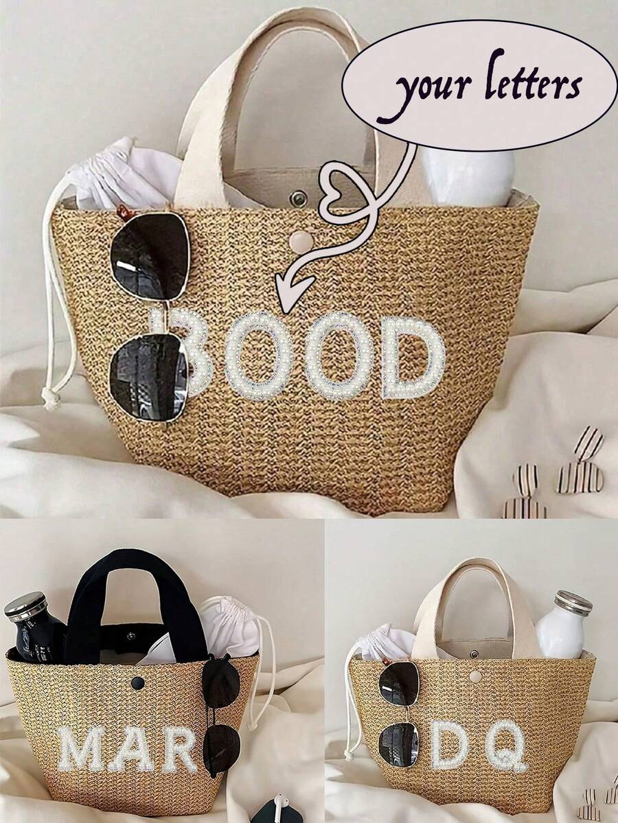 1 件个性化波西米亚风格大号编织手提包，沙滩包伴娘手提包单身派对礼品袋，印有名字，大号沙滩手提包定制礼物，单身派对礼物，蜜月礼物，伴娘礼物，新娘礼物，沙滩手提包，面料，适合女性探险，沙滩包