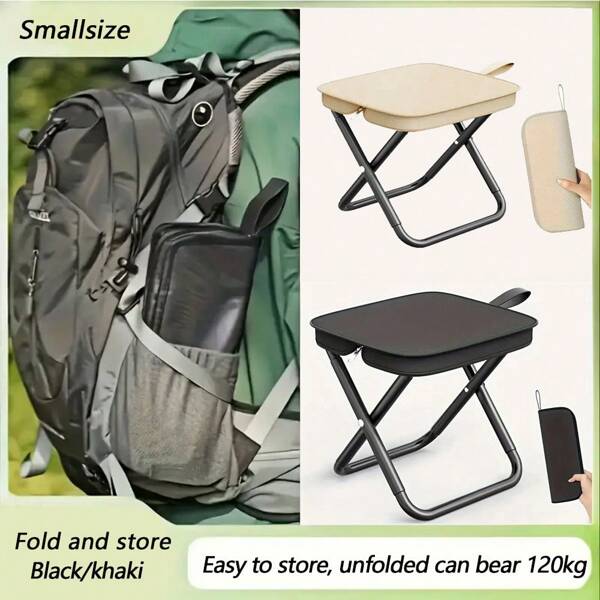 Outdoor Camping Chair, Lightweight Folding Stool With Zippered Storage Bag, Up To 120kg/265lbs. Lightweight And Durable, Suitable For Outdoor Camping, Fishing, Music Festivals | Compact And Easy-To-Carry Design