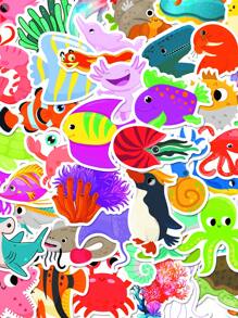50pcs/Pack Cute Cartoon Marine Life Stickers, Ocean Animals Dolphin Shark Doodle Stickers, Suitable For Gifts, Decorate Luggage, Phone, Water Cup, Laptop, Car, Stationery
