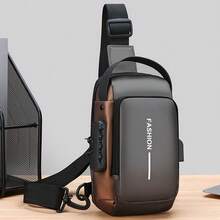 Men's Bags Shoulder Messenger Bag Multifunctional Sports Diagonal Hanging Chest Backpack USB Chargin - Black - View 11