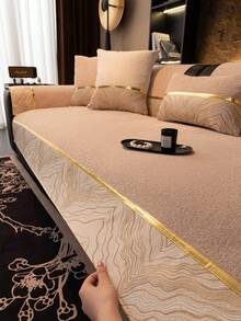 1 件欧式沙发垫套，奢华简约沙发套，防滑防尘防猫抓，装饰卧室、客厅、办公室，适合所有季节 - 卡其色 - 查看 5