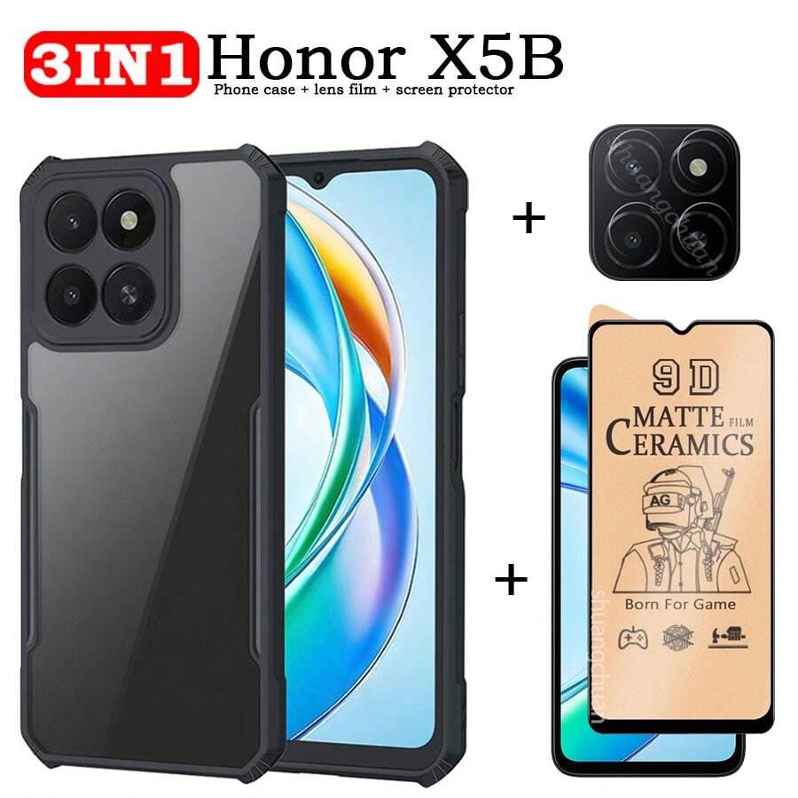 荣耀X5B 三合一：屏幕钢化玻璃膜、手机壳、相机镜头膜、隐私钢化膜、磨砂屏幕保护膜、防震保护套