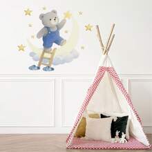 Children's Room Decoration Wall Sticker, Teddy Bear Picking Stars & Sleeping Bear Family Wall Decals, Beautify Baby Room - Multicolor - View 5