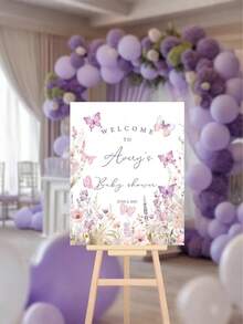 1pc- Custom Butterfly Shower Welcome Sign Poster, Personalized Wildflower Shower Welcome Entrance Sign, Custom Shower Welcome Sign, Editable Flower Birthday Poster, Printable First Shower Poster, Personalized Custom Butterfly Welcome Poster - Multicolor - View 3