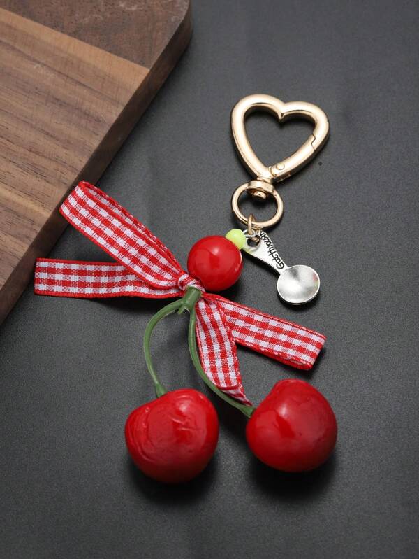 1 Peça Chaveiro de Coração com Laço de Cereja de Espuma na Moda, Adequado para Decoração de Carro, Bolsa, Acessórios de Carro, Encantos de Bolsa, Mochilas Escolares