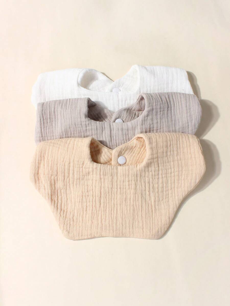 3pcs Newborn Candy Color Double-Layer Gauze Absorbent Baby Bibs, Lovely Drool Bibs Set For Daily Use, Soft And Skin-Friendly Material - Multicolor - View 1