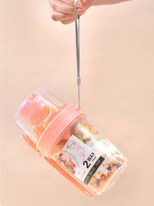 1pc Minimalist Salad Cup Plastic Portable Fruit & Vegetable Companion With Fork & Lid, Diet Smoothie Cup