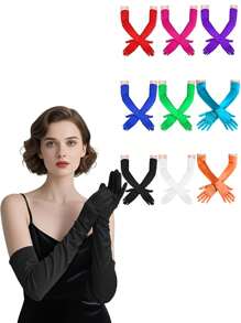 Un par de guantes largos de ópera, elaborados en satén y que se remontan a la década de 1920, sirven como accesorios elegantes para eventos de disfraces, vestimenta formal de noche y fiestas temáticas, incluidos los encuentros de juego de roles y las celebraciones de bodas. Halloween