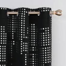 2 Pcs Blackout Curtains With Silver Lattice Design - Thermal Insulated Grommet Drapes For Bedroom & Living Room - màu đen - Xem 2