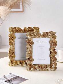 1 件精美尺寸，银杏叶雕刻，树脂制作金色相框 - 现代优雅风格，香槟金色色调，自然灵感细节，非常适合珍惜回忆，非常适合客厅、卧室和书桌装饰，适合乔迁和周年纪念礼物