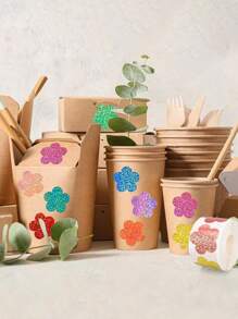 1000 piezas/500 piezas Rollo de pegatinas con flores láser de 4 estaciones para niños - 8 pegatinas autoadhesivas con formas de flores de colores, con patrones de paletas de hielo y rosas, de material PET, muy adecuadas para sobres, diarios, decoración de cumpleaños, bodas y fiestas, etiquetas adhesivas con diseños de dibujos animados láser, etiquetas decorativas para papelería de oficina, pegatinas de sellado