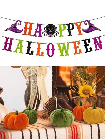 1Set Happy Halloween Banner, Happy Halloween Bunting Banner, Halloween Fireplace Mantle Home Decor, Home Indoor Outside Yard Garden Party Decorations Supplies, Christmas