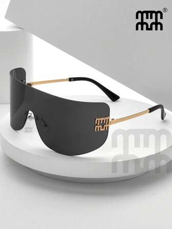 MMMM 1 pieza Gafas de moda vintage con marco de metal hueco, diseño de lentes planos de gran cobertura y patas tipo pata de gallo de la marca italiana, color de marco negro y lentes grises, adecuadas para vacaciones, exteriores, playa, traslados, protección solar y viajes en estilo clásico retro