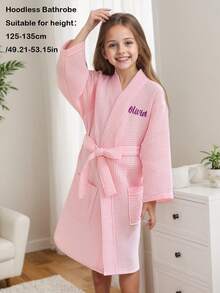 1pc Customized Embroidered Waffle Children's Hooded Bathrobe | Customizable Name | Exclusive Embroidery | Soft & Comfortable | Essential For Children After Swimming & Bathing | Ideal For Travel & Beach | 6A Fits Children Under 110cm, 8A Fits Children Under 135cm - Multicolor - View 9