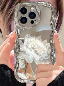 1pc Simple White Lotus Painting Electroplated Water Drop Wave TPU Shockproof Phone Case, Compatible With Apple Xs/Xs Max/Xr/11/12/13/14/14Plus/15/15Plus/16/16Plus/7/8Plus Waterproof Anti-Fall Scratch Resistant